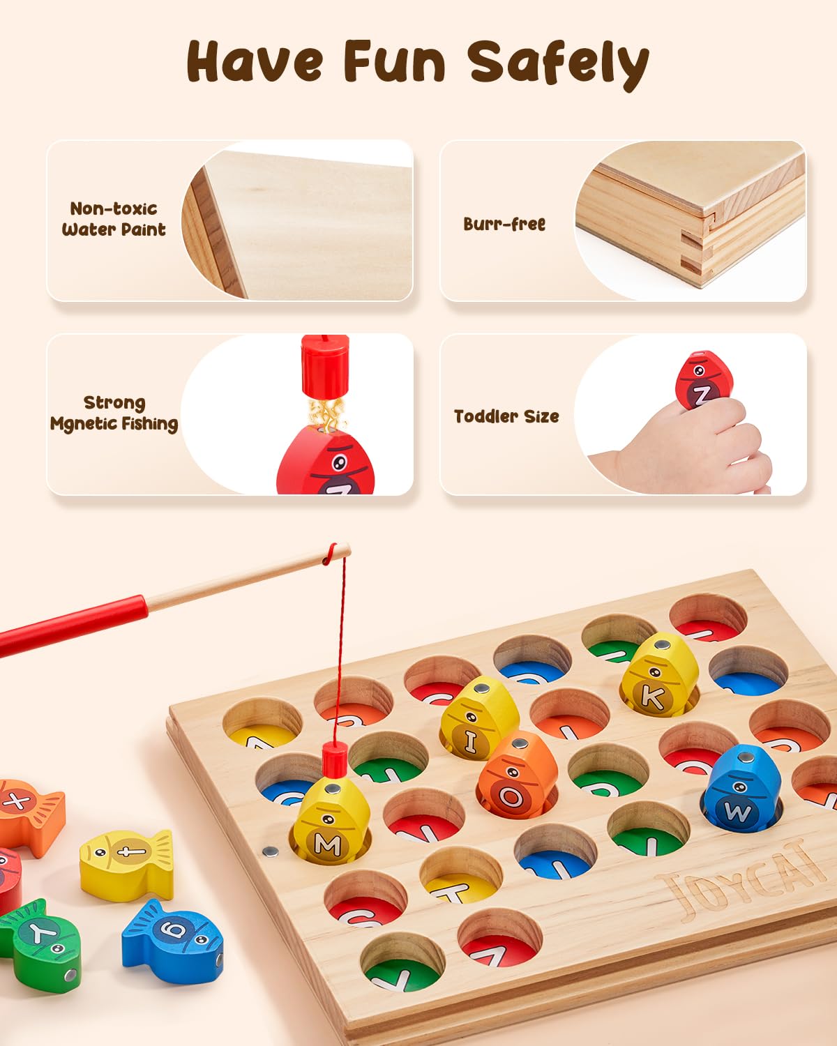 Joycat Wooden Magnetic Fishing Game For Toddlers, Alphabet Educational Color Sorting Games Puzzle, Fine Motor Skills Toy With Letters, Preschool Learning Abc Toys Gift For Kids 3 4 5 Years Old