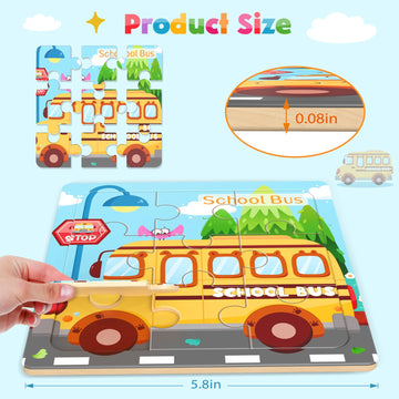 Zeoddler Wooden Puzzles For Toddlers, 8 Pack Vehicle Jigsaw Puzzles For Kids3-5, 9 Pieces Preschool Learning Activities, Learnin