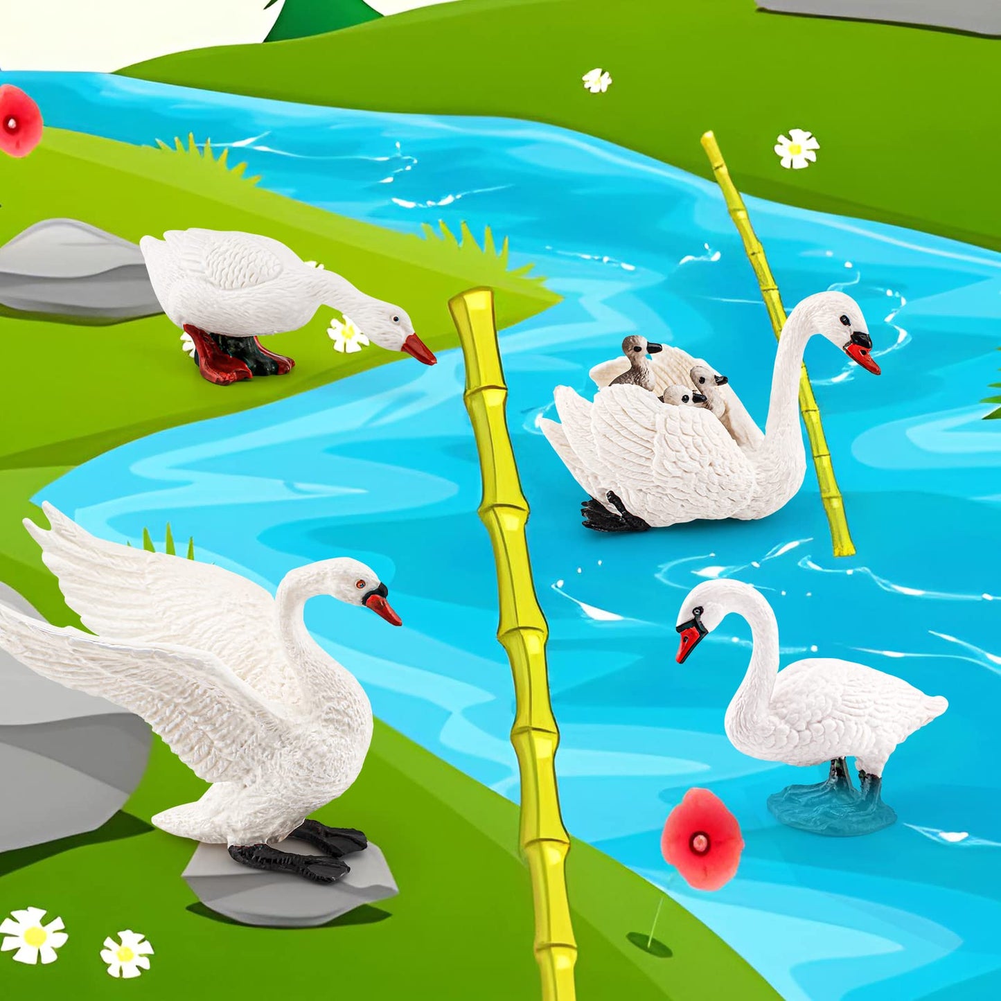 Lc Joycre 4Pcs White Swan Figurine Goose Toy Swan Toy Animal Figure For Toddlers Preschool Animals Figures Eduactional Project D