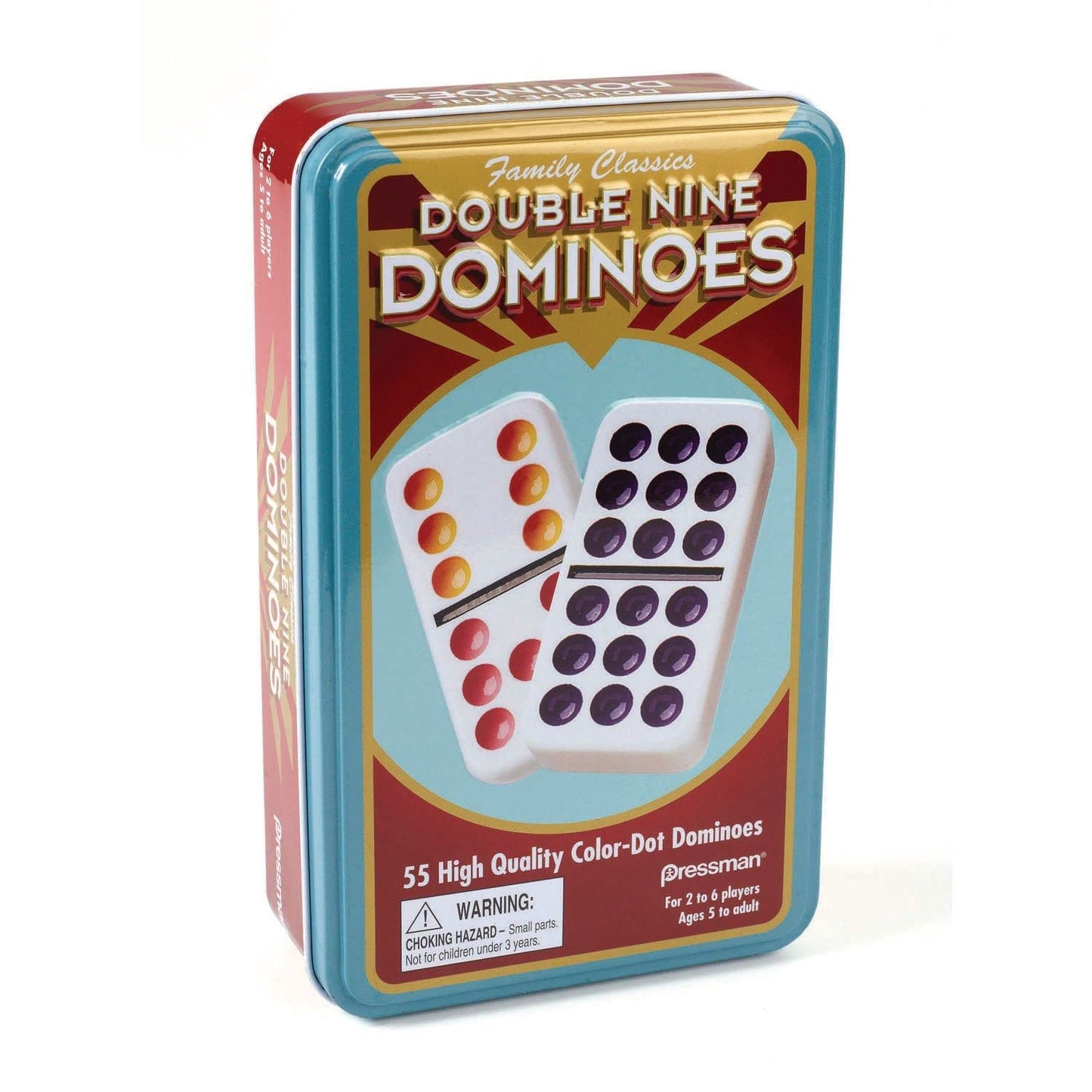 Pressman Double 12 Color Dot Dominos In A Tin, 5'