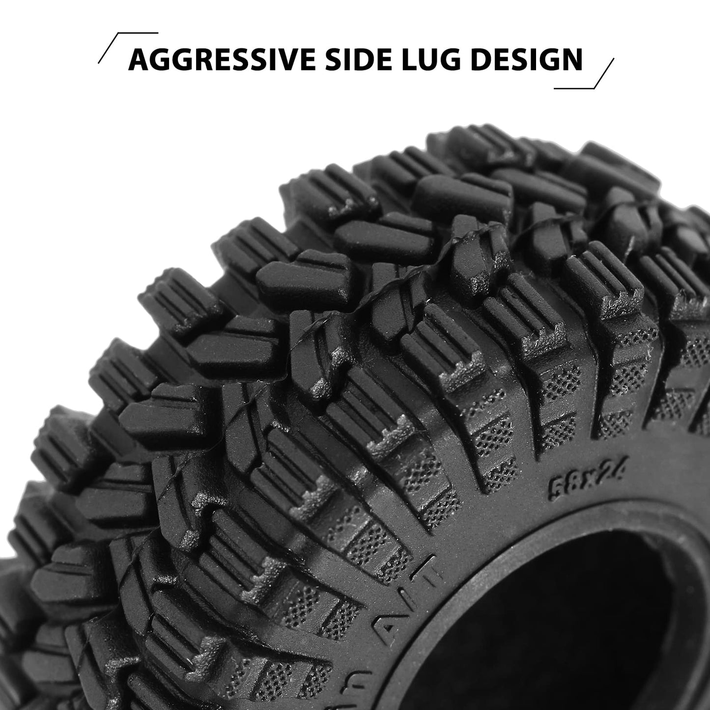 INJORA 1.0 Tires-58 * 24mm All Terrain Super King Trekker Soft Sticky Tires for TRX4M 1/18 1/24 RC Crawler SCX24 AX24,T1017