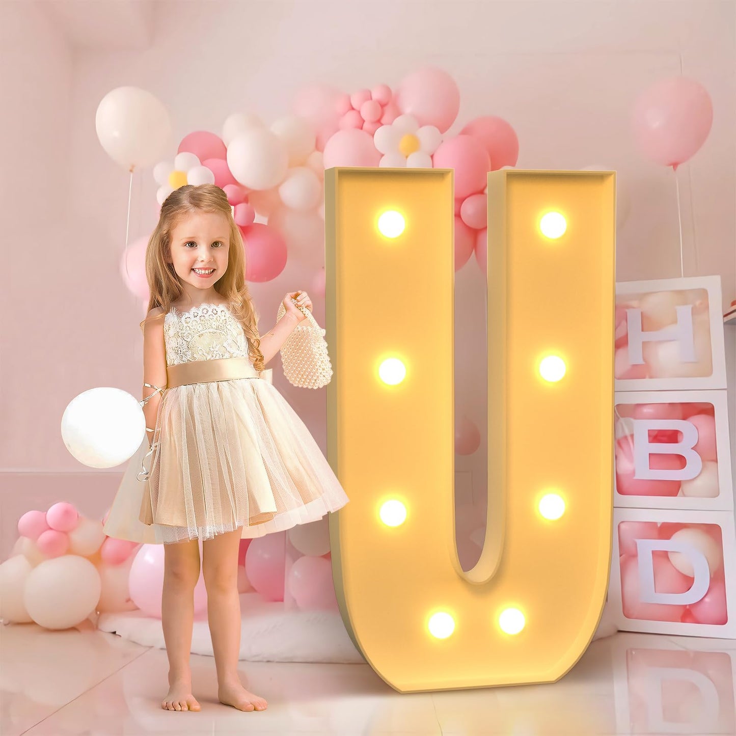 Imprsv 3Ft Marquee Light Up Letters U, Large Light Up Letters, Big Marquee Letters For Party Decorations Baby Shower Anniversary
