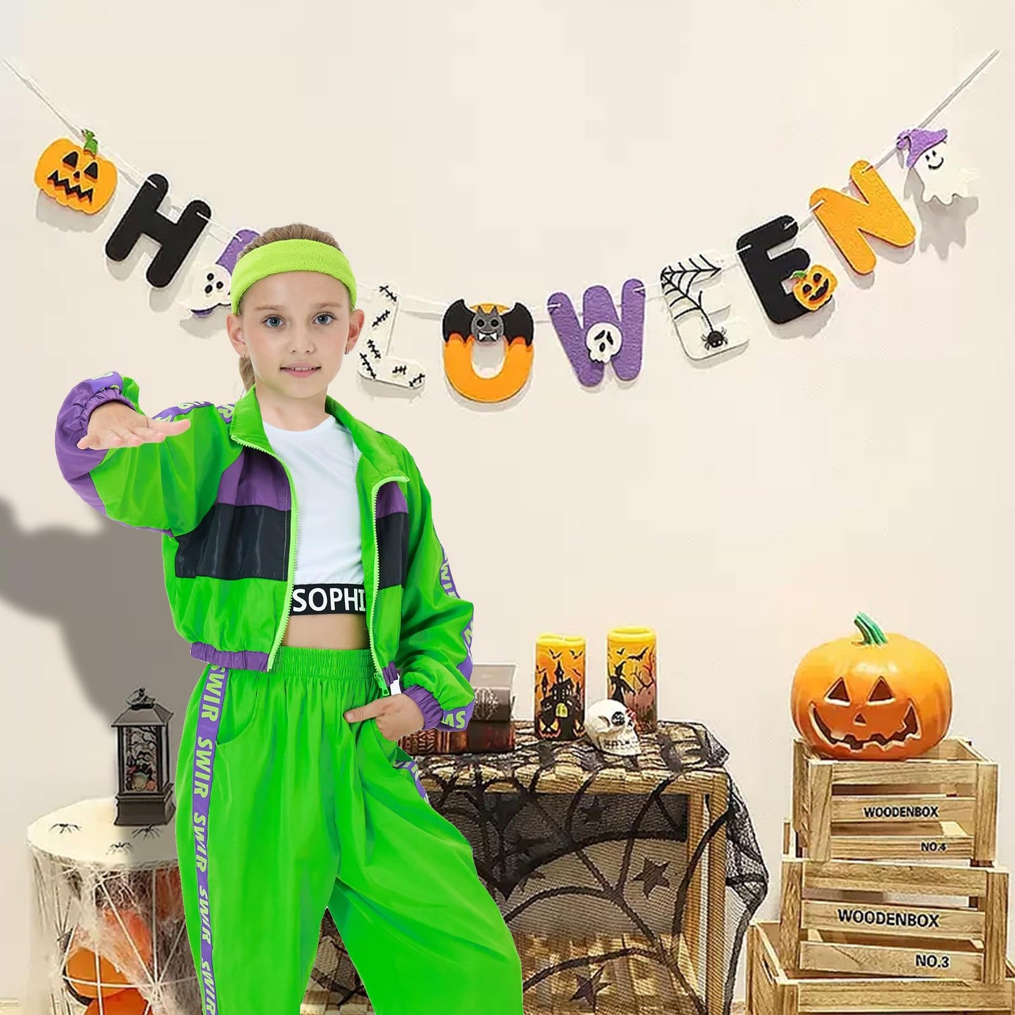 TIMSOPHIA Hip Hop Dance Costume for Girls, 5 Pcs 80s 90s Outfit for Kids, Modern Jazz Team Performance Tracksuit, 9-10 Years, Gr