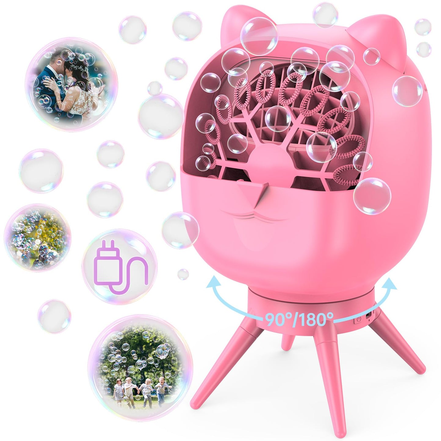 Automatic Bubble Machine For Kids Toddlers, Rotatable Bubble Blower Rechargeable With 38000+ Bubbles Per Minute, Bubble Maker Ma