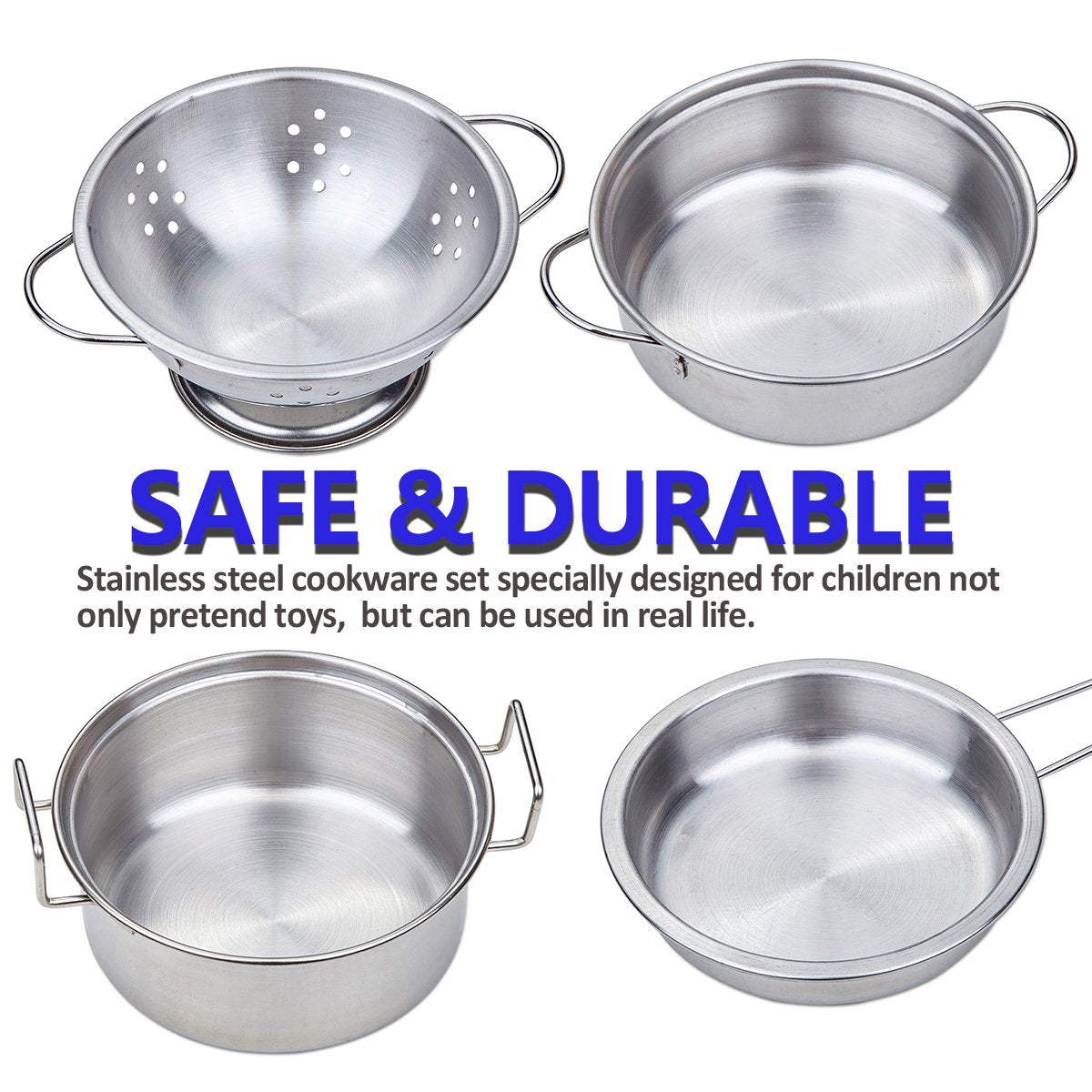 Play Pots and Pans Toys for Kids - Kitchen Playset Pretend Cookware Mini Stainless Steel Cooking Utensils Development Toys for T
