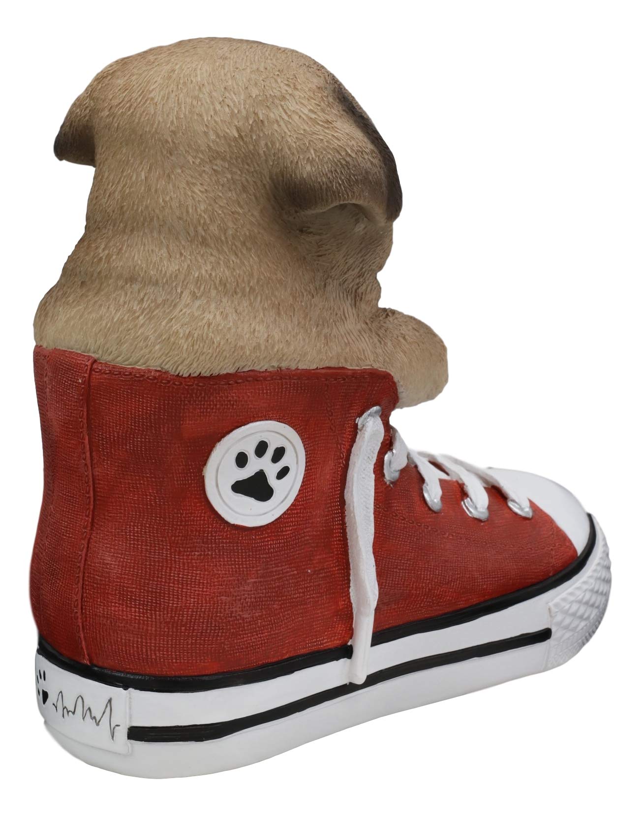 Ebros 'Paw-Star' Pups Lifelike Realistic Puppy Dog In Sneaker Chucks Shoe Statue Pedigree Breed Dogs Puppies Collectible Decor With Glass Eyes Pet Memorial Figurine (Fawn Pug)