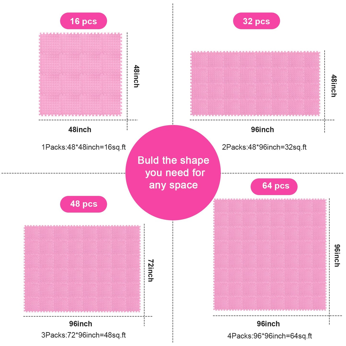 Shihanee Foam Floor Baby Tiles Foam Floor Mats Play Mats Bulk With Borders Interlocking For Kids Baby Playroom Nursery Gym (Ligh