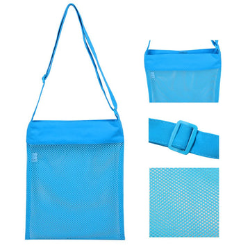 Colorful Mesh Beach Bags 11.4 x 13.7inch Breathable Sea Shell Bags with Adjustable Carrying Straps (4 PC Set) [Blue, Pink, Green