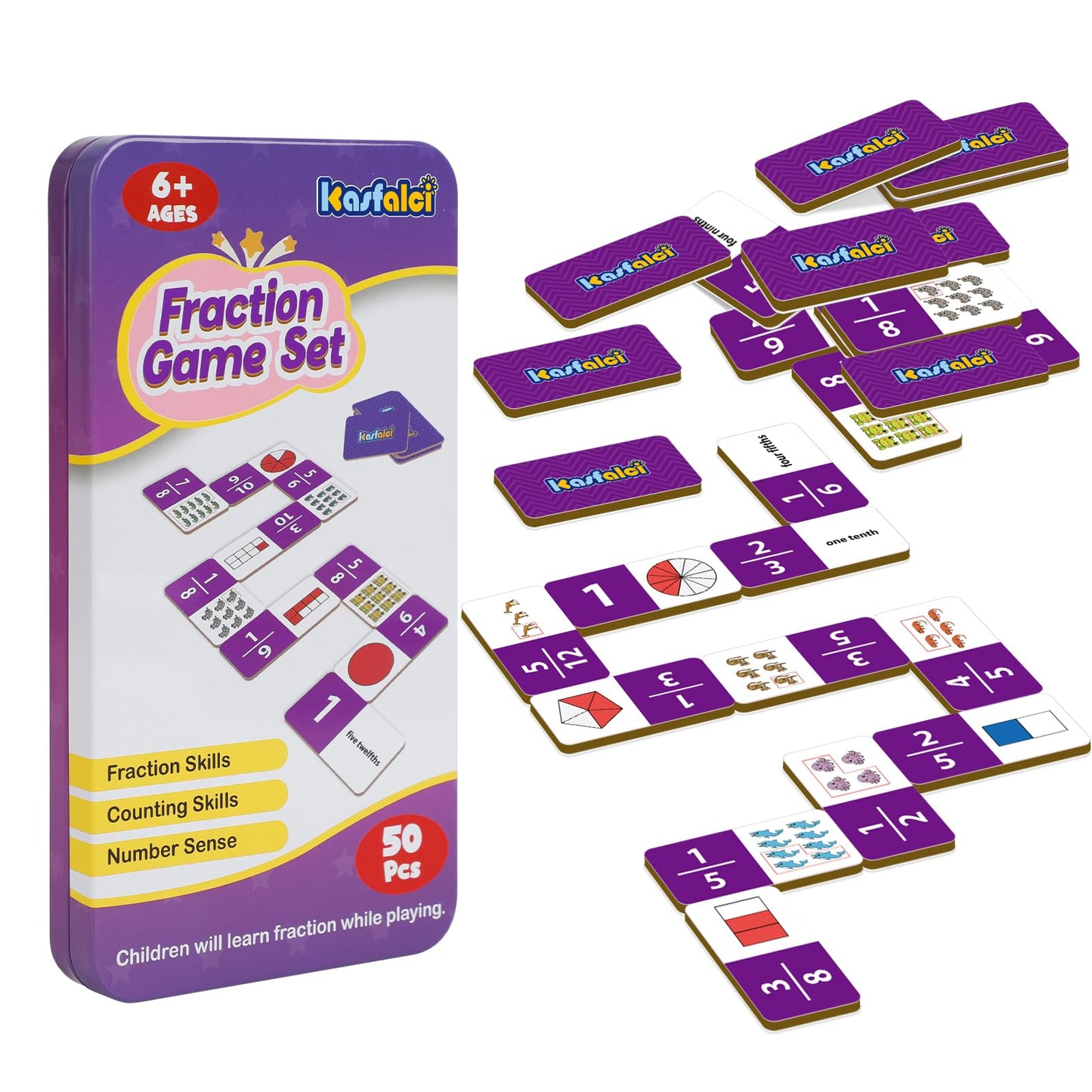 Kasfalci Fraction Dominoes Set,Math Games For Kids,Math Manipulatives,Counting Toys,Learning Games,Preschool Learning Activities
