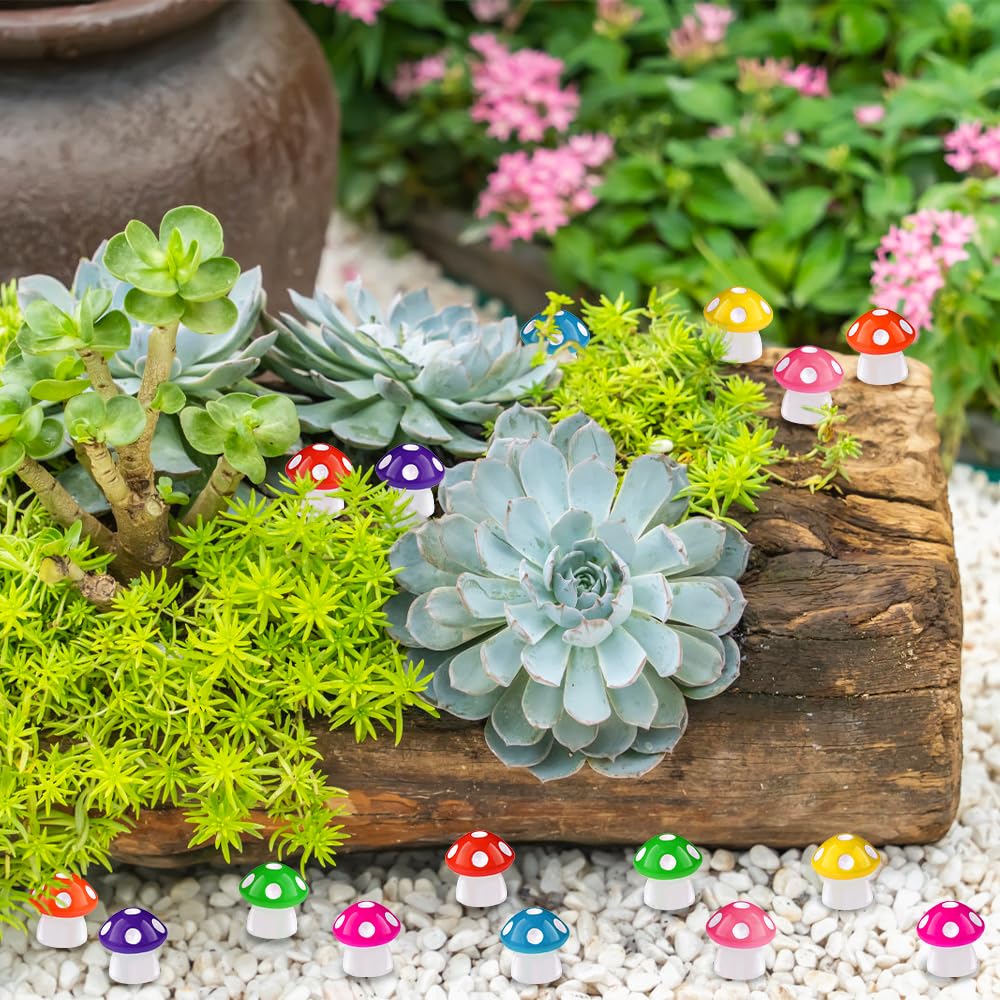 DIYDEC 100pcs Mini Resin Mushroom 8 Colors Small Mushrooms Figures Tiny Resin Mushrooms Plastic Little Miniature Mushrooms Bulk