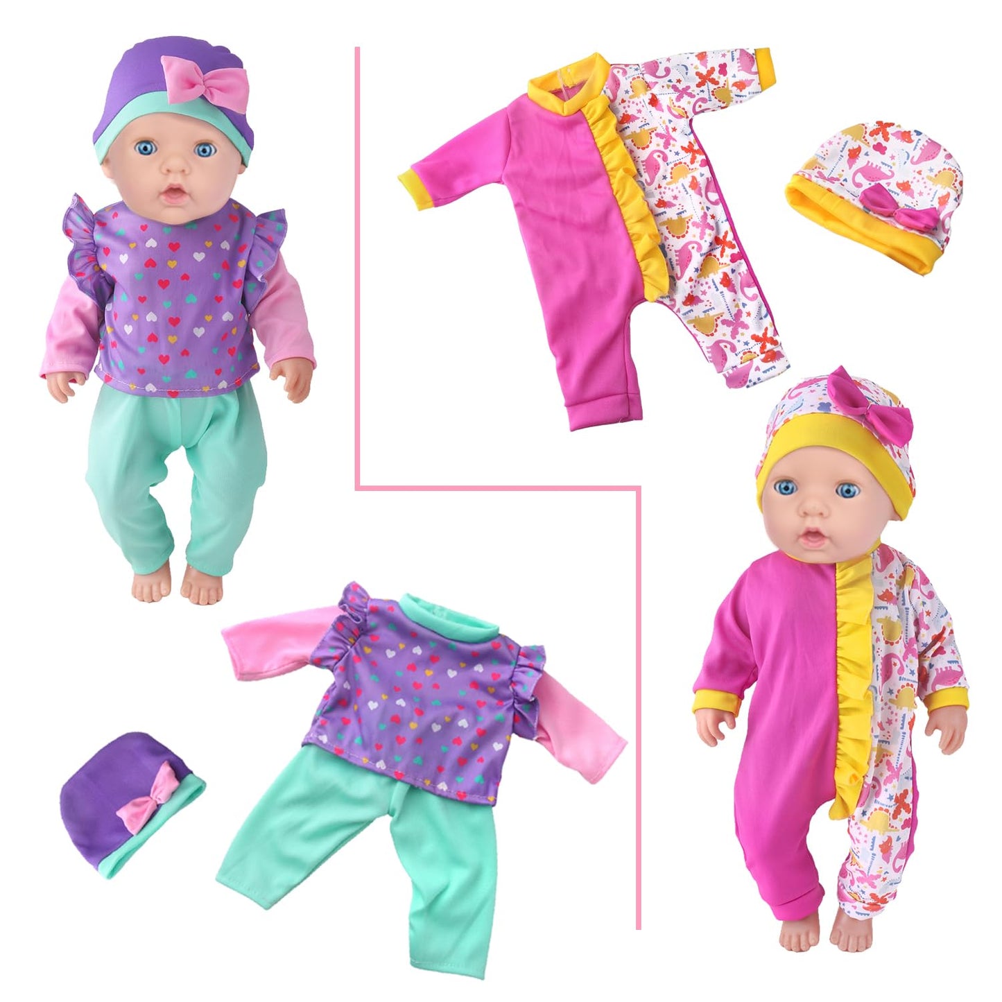 UNICORN ELEMENT 10 Sets Baby Doll Clothes for 14-18 Inch Dolls Doll Pjs Outfits Playtime Jumpsuits Fit in 15 Inch Dolls Reborn Total 20 Pcs Outfits and Accessories for 43cm New Born Baby Dolls