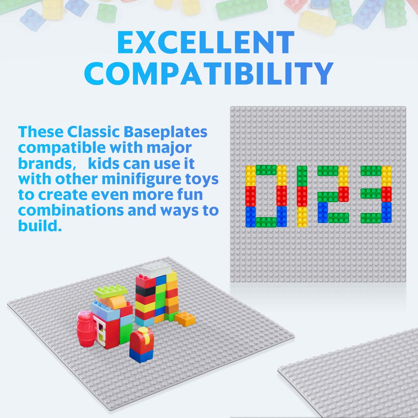 Pokiiulk Classic Baseplates Building Plates-Pack Of 10 Large 10'' X 10'' Building Bricks Compatible With All Major Brands,Perfec