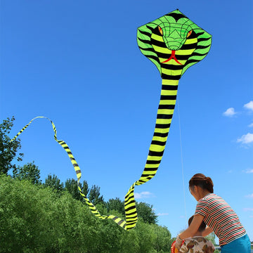 Besra Large Cobra Snake Kite 52ft Colorful Rattlesnake Kite with 15m Long Tails Outdoor Fun Sports with Flying Tools (Green)