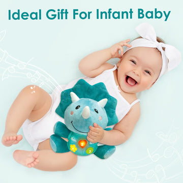 iPlay, iLearn Baby Dinosaur Plush Toy, Soft Cotton Stuffed Animal, Blue, Medium, Musical Gift for Newborns & Toddlers 0-3 Yrs