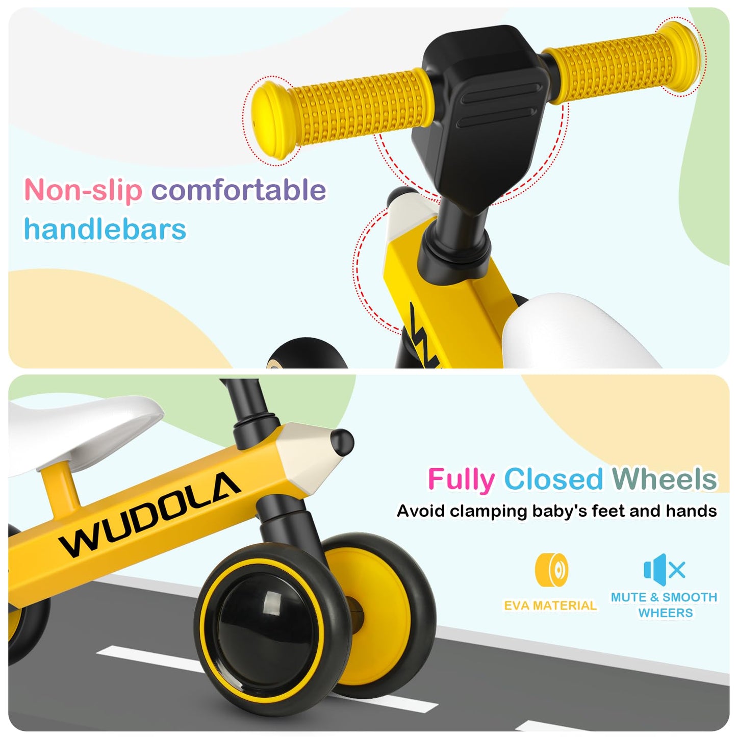 Wudola Baby Balance Bike for Ages 10-36 Months, Toddler Balance Bike with No Pedal, Silence Wheels Ride-on Toy Infant Bike for 1