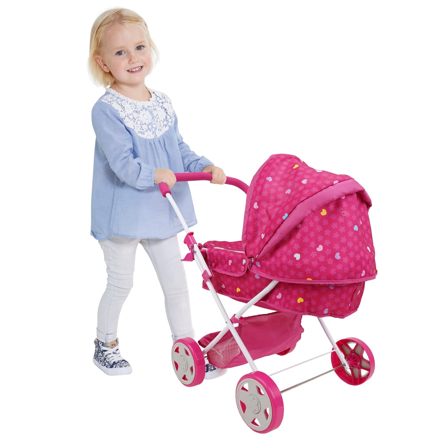 509 Crew Garden Pram N Doll Set - 14' Baby Doll & Folding Pram Set, Kids Pretend Play, Ages 3+