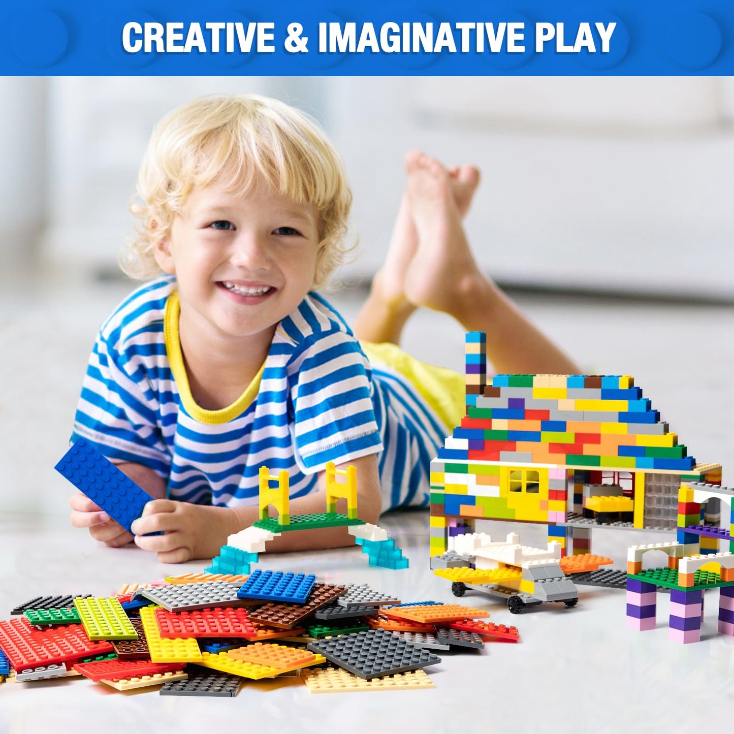 Mannidoo 110 Pieces Classic Building Plates, 11 Sizes Small Baseplates Multipacks - Compatible With Lego Building Pieces, Flat P