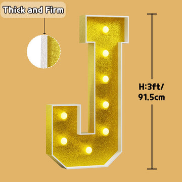 Imprsv Marquee Letters Gold 3Ft: Golden Party Decor - Light Up Letter J Large 3 Feet Tall - Party Decorations Letter For Birthda