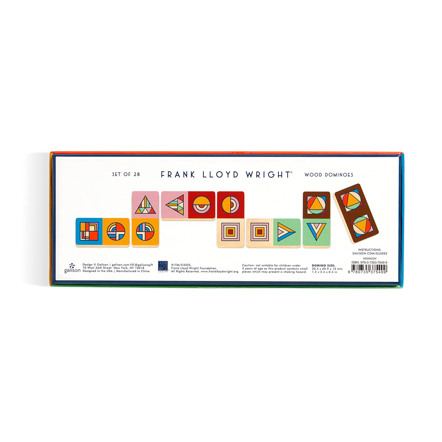 Galison Frank Lloyd Wright Domino Set - 28 Double Sided Colorful Geometric Patterned Wooden Domino Pieces