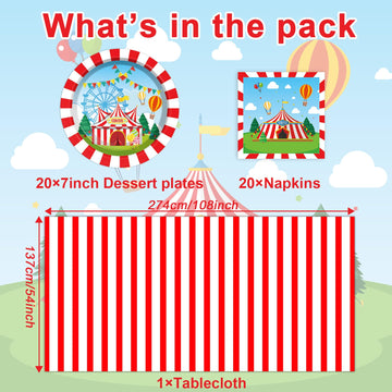 Circus Theme Paper Plates And Napkins Circus Party Decorations Tableware Set Carnival Circus Theme Dinner Plates Circus Party Tablecloths For Kids Circus Birthday Party Decor Supplies
