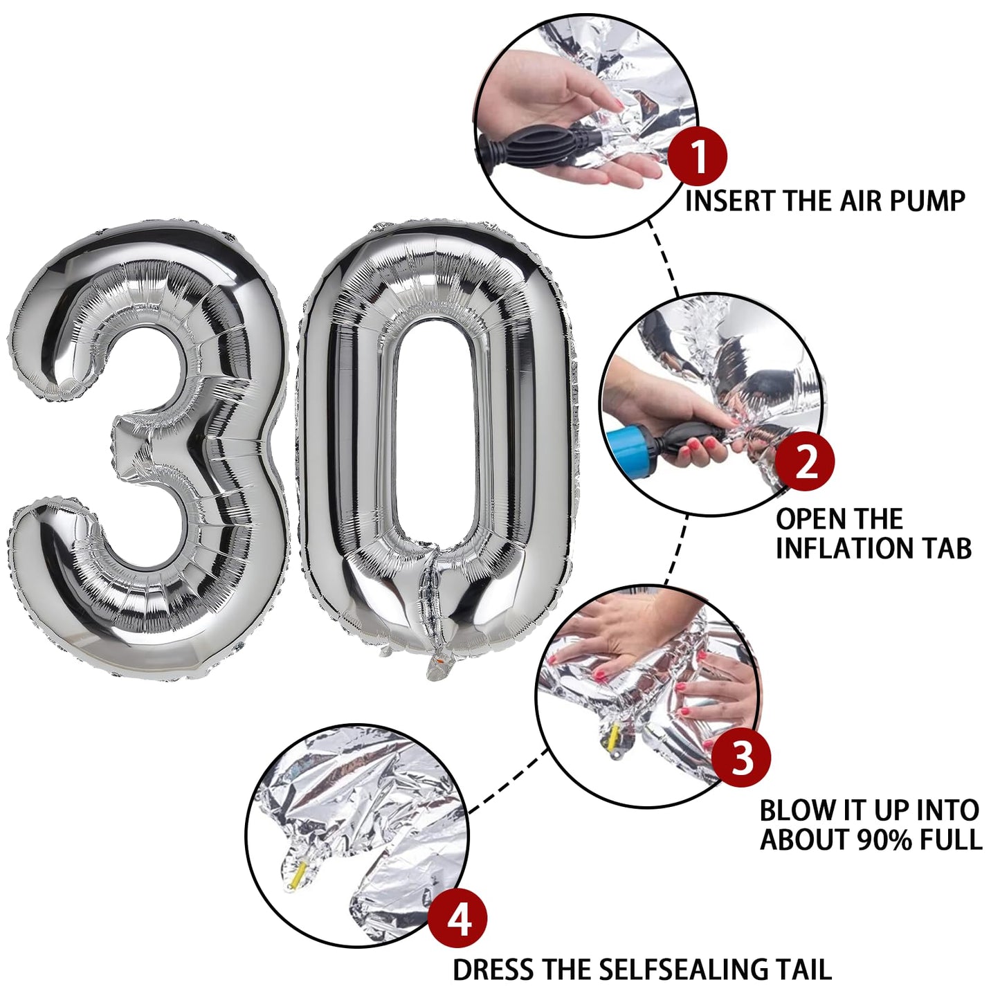 30 Number Balloon Silver 40 Inch Big Foil Mylar 30Th Balloons For 30 Year Old Men Women Birthday Party Decorations Wedding Anniv