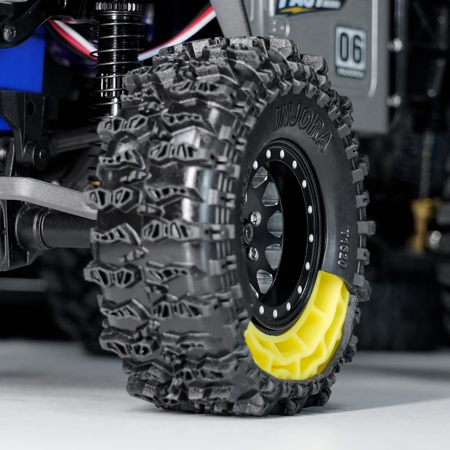 INJORA 1.3 Silicone Rubber Inserts and Cling On Tires for SCX24 TRX4M AX24 1/18 1/24 Micro Crawler Upgrade(Yellow)