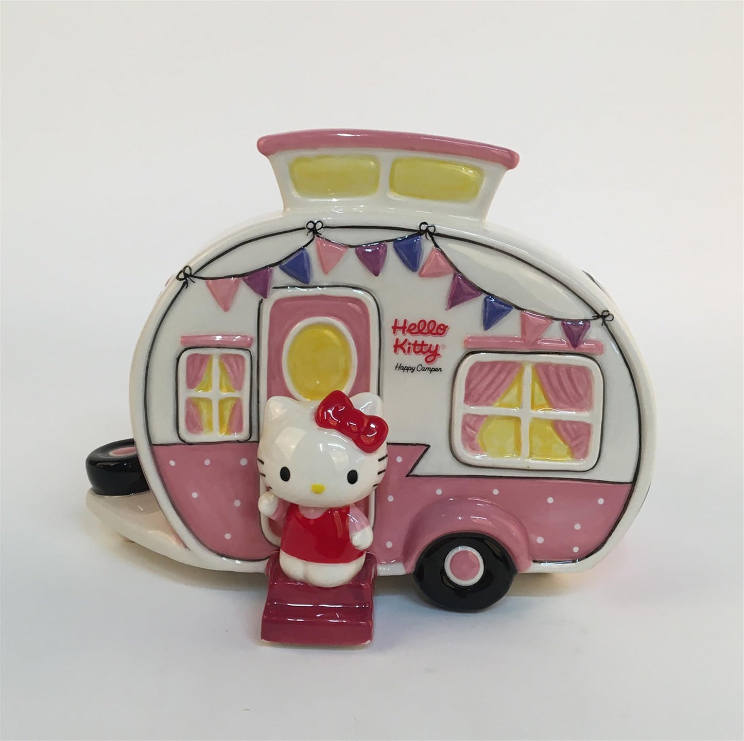 Blue Sky Clayworks Hello Kitty Retro Camper Figurine, Ceramic, 7.5 L x 5.5 W x 5.5 H, Happy Camp Vibes