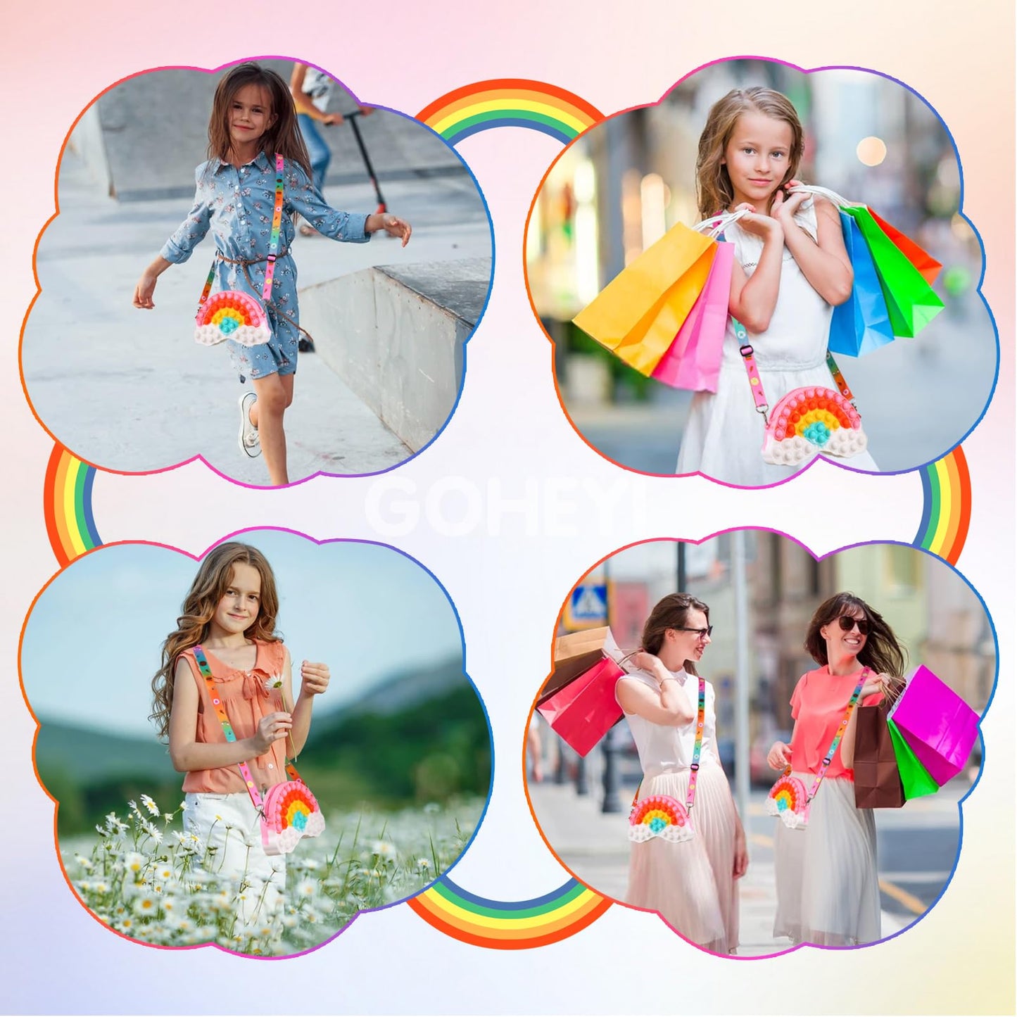 Goheyi Pop Shoulder Purse Fidget Toys Bag For Girls And Women, Rainbow Clouds Pop Shoulder Bag, Easter Gifts Sensory Silicone Fidget Backpack Toy For Adhd Anxiety Stress Relief