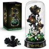 HiWEEGO Flower Bouquet Building Set with LED Lights - 310 PCS Halloween Black Rose Building Blocks Kit with Cover Flowers Botanical Collection Valentine's Day Gift for Girls mature-themed Women Home Decor