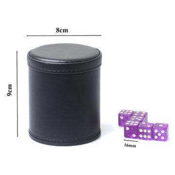 RERIVER PU Leather Dice Cup Set, Purple Velvet Interior Dice Cup Shaker Quiet with 6 Purple Translucent Dice for Liars Dice/Fark