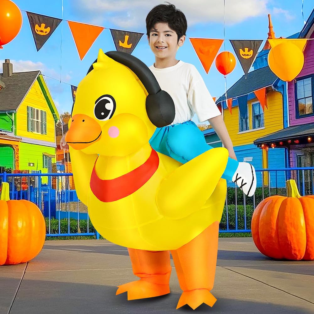 Kids Halloween Inflatable Costume, Ride On Duck Air Blow Up Funny Inflatable Suit, Halloween Costumes For Girl/Child 7-10 Yrs