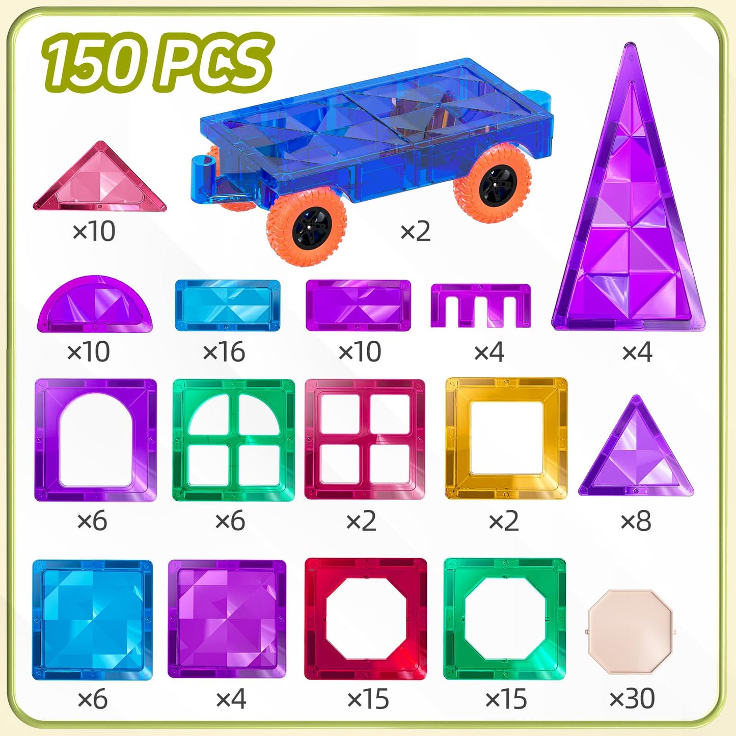 Temi Magnet Tiles, Magnet Building Toy, Magnets Building Set, Learning And Education Toys Christmas Toy Gifts For Ages 3 4 5 6 7 8+ Year Old Toddler Kids Boys And Girls (Magnet Tiles-150Pcs)