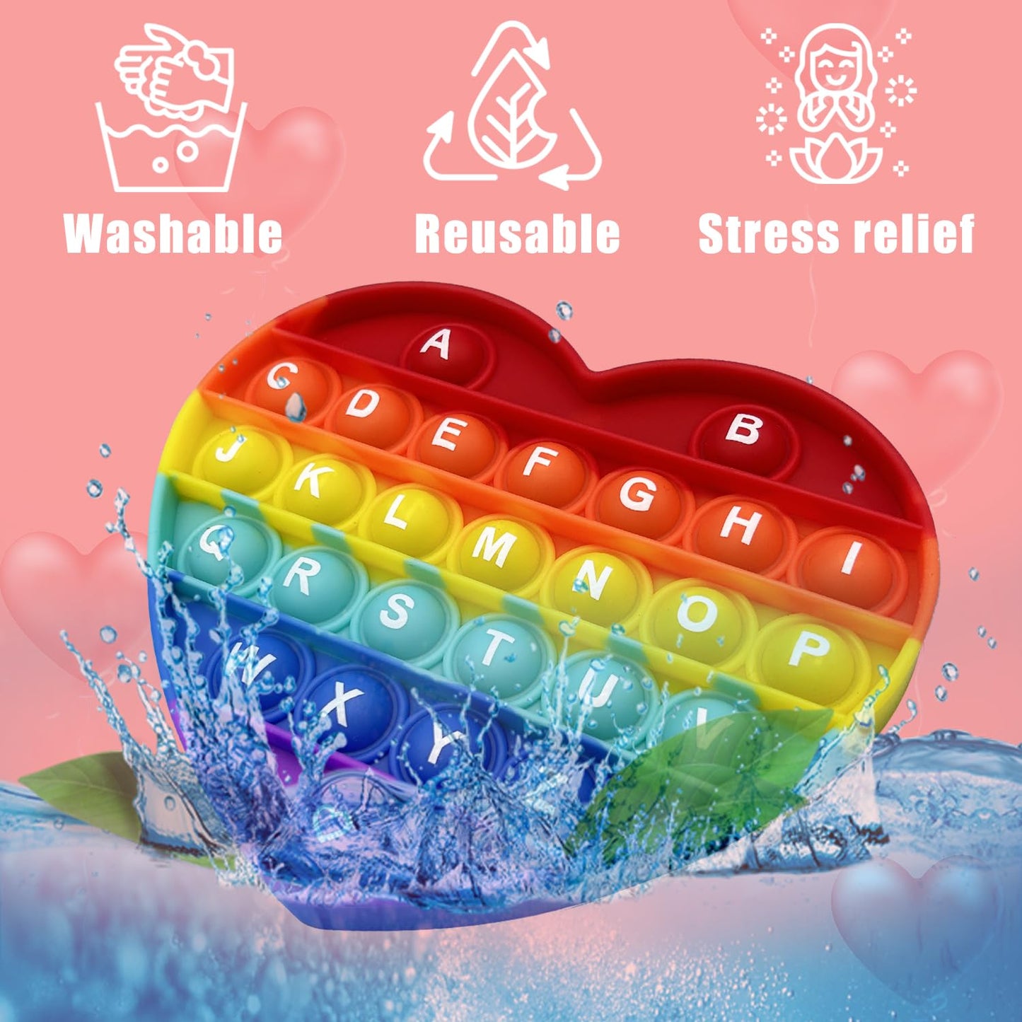 Petbsnvb Rainbow Heart Shaped Pop Bubble Valentines Fidget Toy With Letters And Numbers, Xmas Gift Sensory Toy With Alphabets Ki