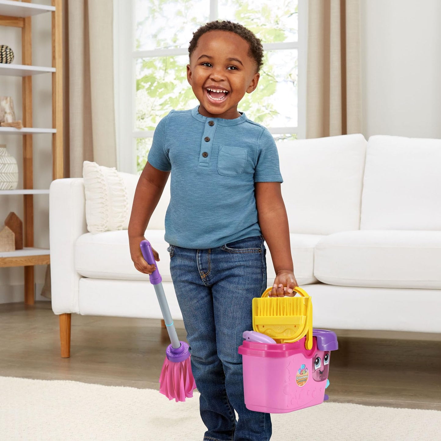 LeapFrog Clean Sweep Caddy - Kids Mop & Broom Set, Pink, Ages 3-5, Plastic, Model 80-615835