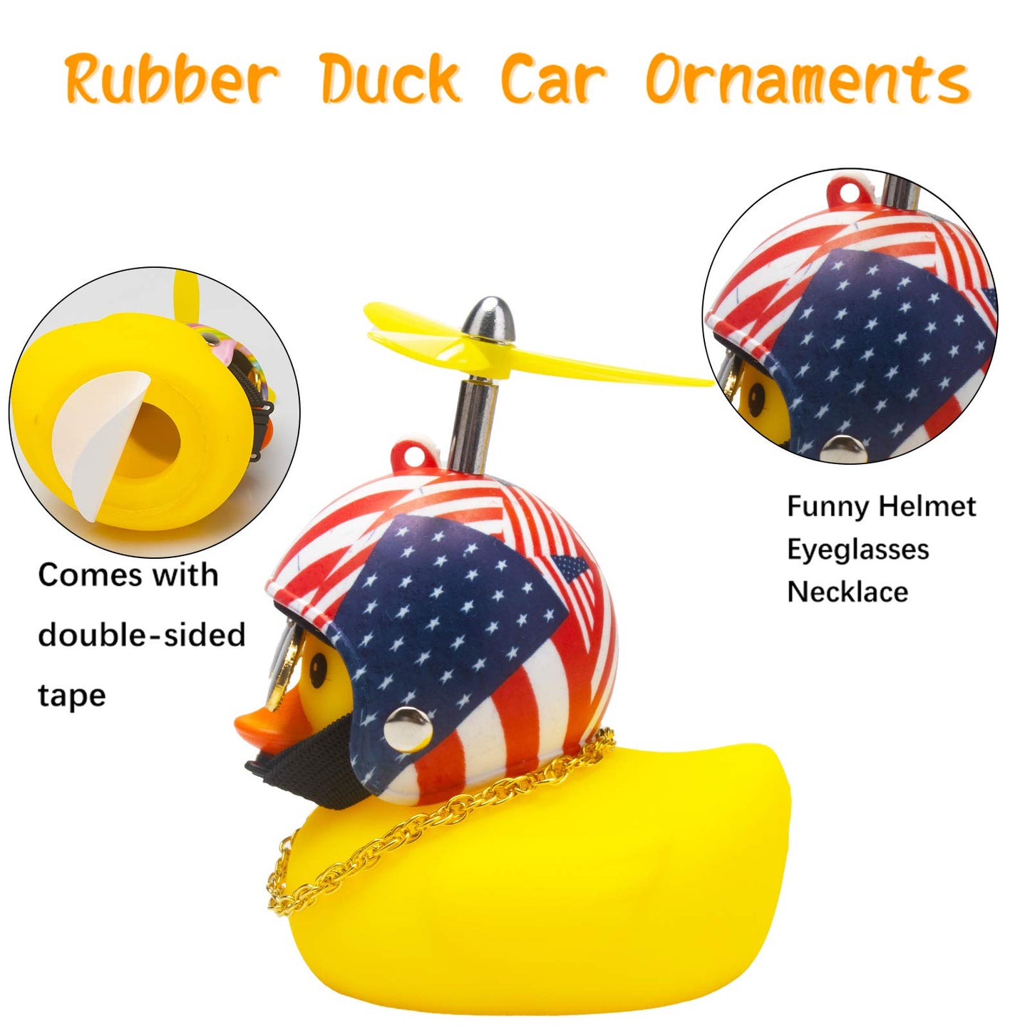 Wonuu Rubber Duck Toy Car Ornaments Yellow Duck Car Dashboard Decorations With Propeller Helmet (S-American Flag)