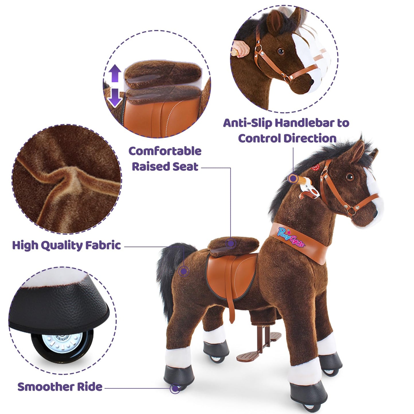 Ponycycle Horse Ride On Toys For Kids Riding Pony Horse Toys (30'' Height/Size 3) Giddy Up Rocking Horse Classic Model U With Br