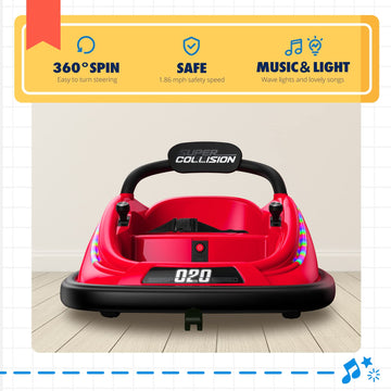 Powerwhale Ride-On Toy, 12V Electric Bumper Car With Remote, Music For Kids Ages 1-6, Unisex Gift, Red
