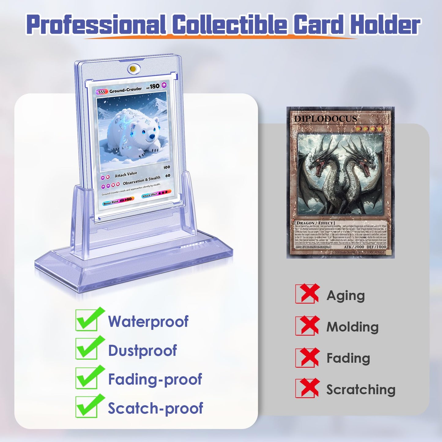 24Pcs Magnetic Card Holders For Trading Card, Baseball Card Protectors With 24 Stands, 35Pt Acrylic Hard Card Sleeves Case For Sports Cards, Game Cards, Standard Cards Storage And Display
