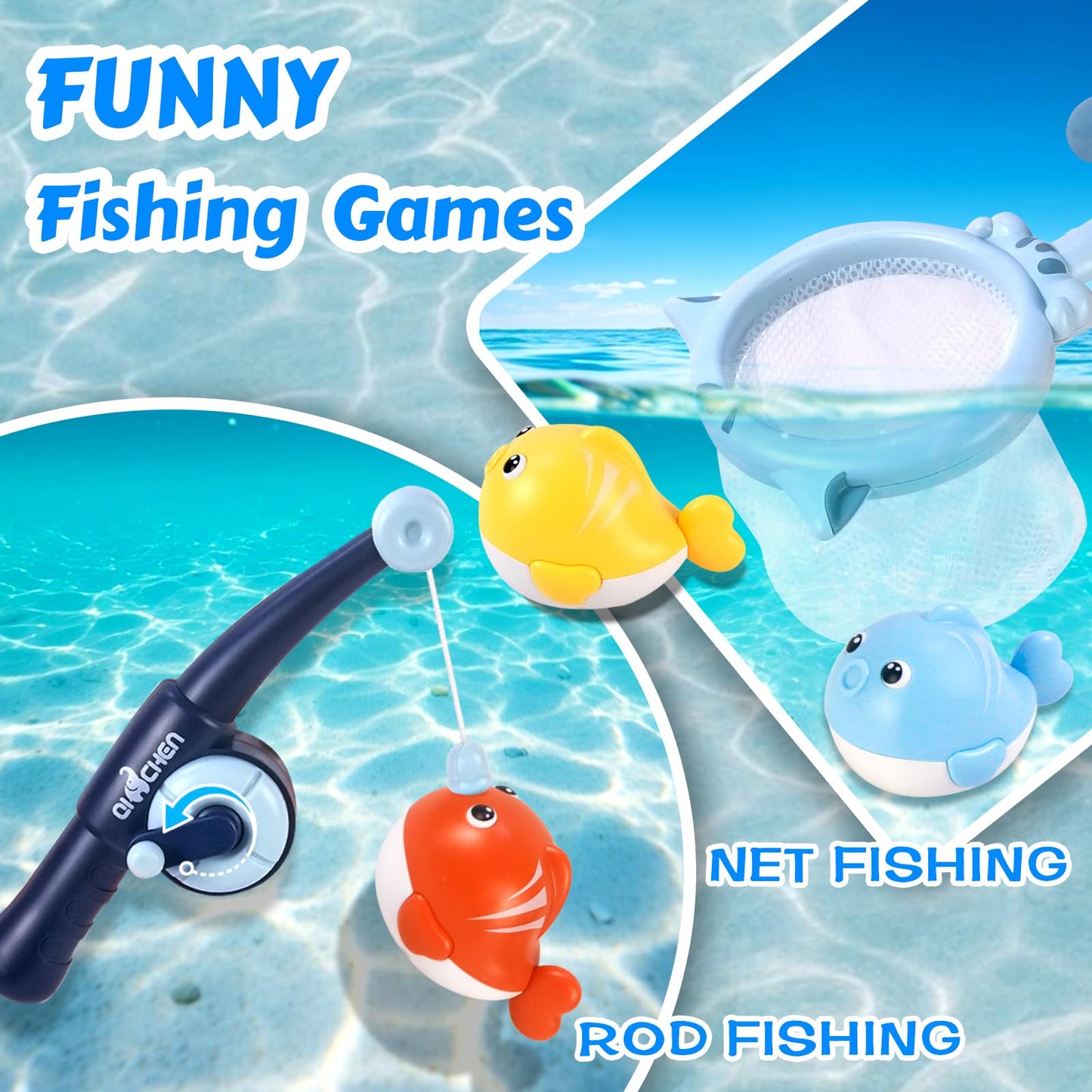 Baby Bath Toys For Toddlers 6+ Months, Bathtub Toys Kids Shower Toys With Stacking Cups, Fishing Games & Net, Bathtub Water Tabl