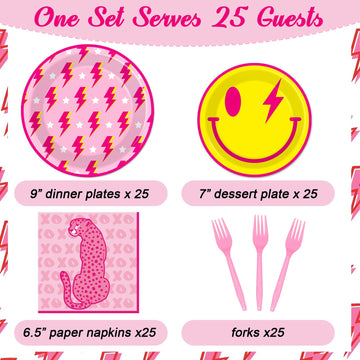 Qyeahkj 25 Guests Preppy Party Plates Napkins Forks Supplies Set Disposable Tableware Paper Plates Dinnerware Y2K Girl Bachelore