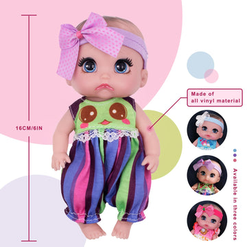 Beem Jun 6'' Cute Small Baby Doll Newborn Baby All Vinyl Reborn Baby Dolls For Girls Swivel Mini Dolls 16 Cm Crying Baby Diy Toy