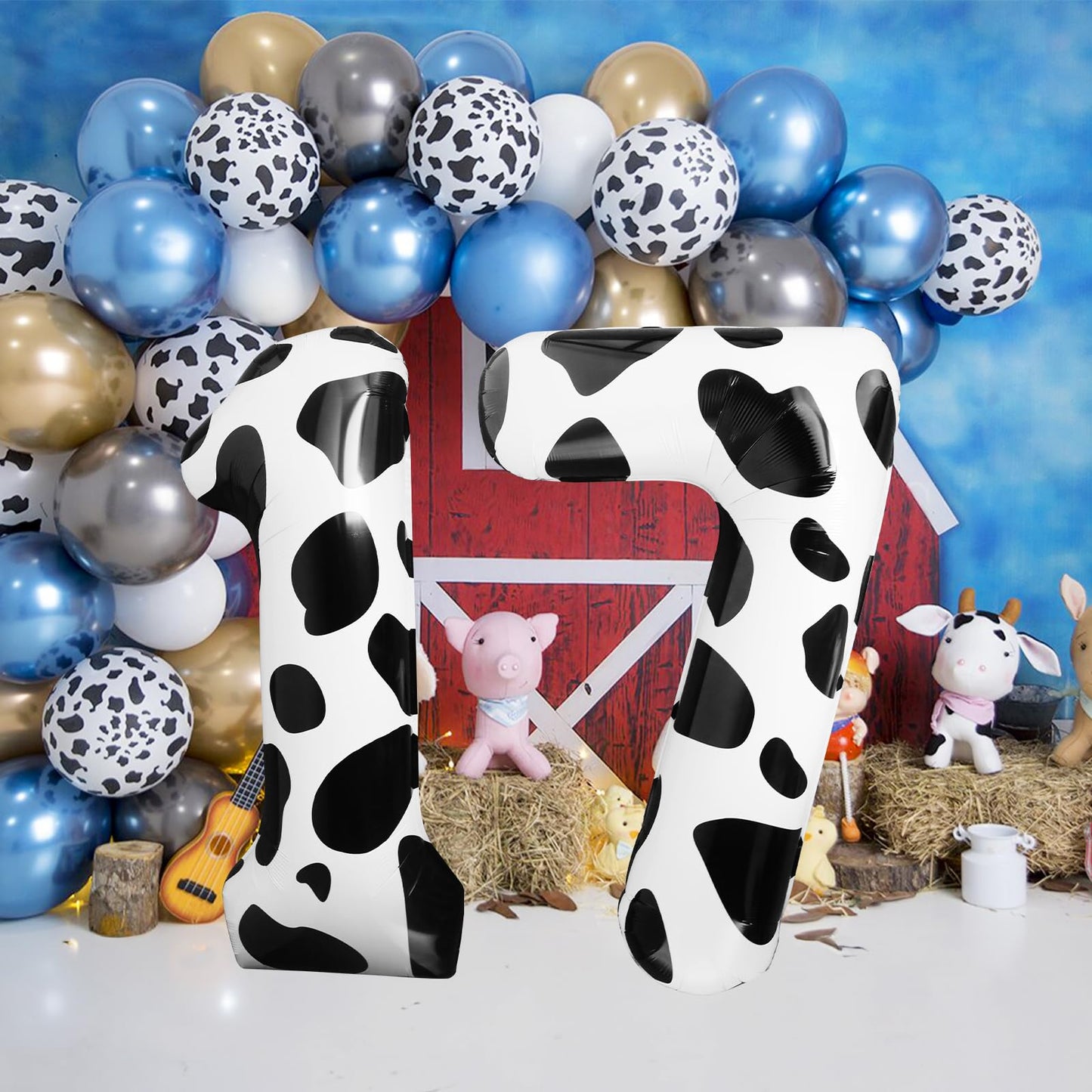 Lebery Cow Print Number Balloon 40 Inch Cow Print Number 7 Balloon Cowgirl Theme Number Balloon For 7Th Birthday Party Cow Balloons Black White Number 7 Foil Balloon For Farm Barn Animal Decor