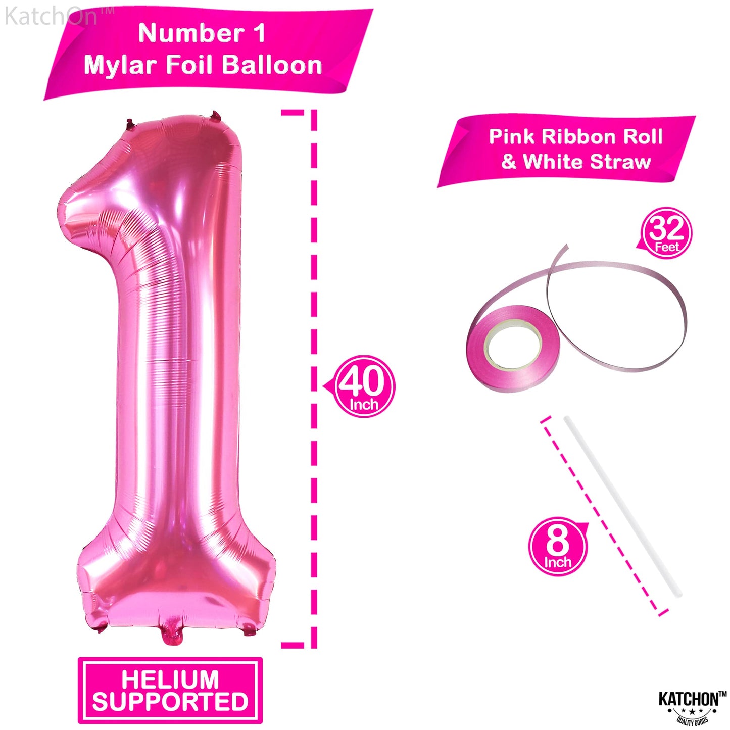 Katchon, Hot Pink 1 Balloon For First Birthday - 40 Inch | Hot Pink One Balloon For First Birthday | Number 1 Balloons For 1St Birthday Decorations | 1St Birthday Balloon, Hot Pink Party Decorations