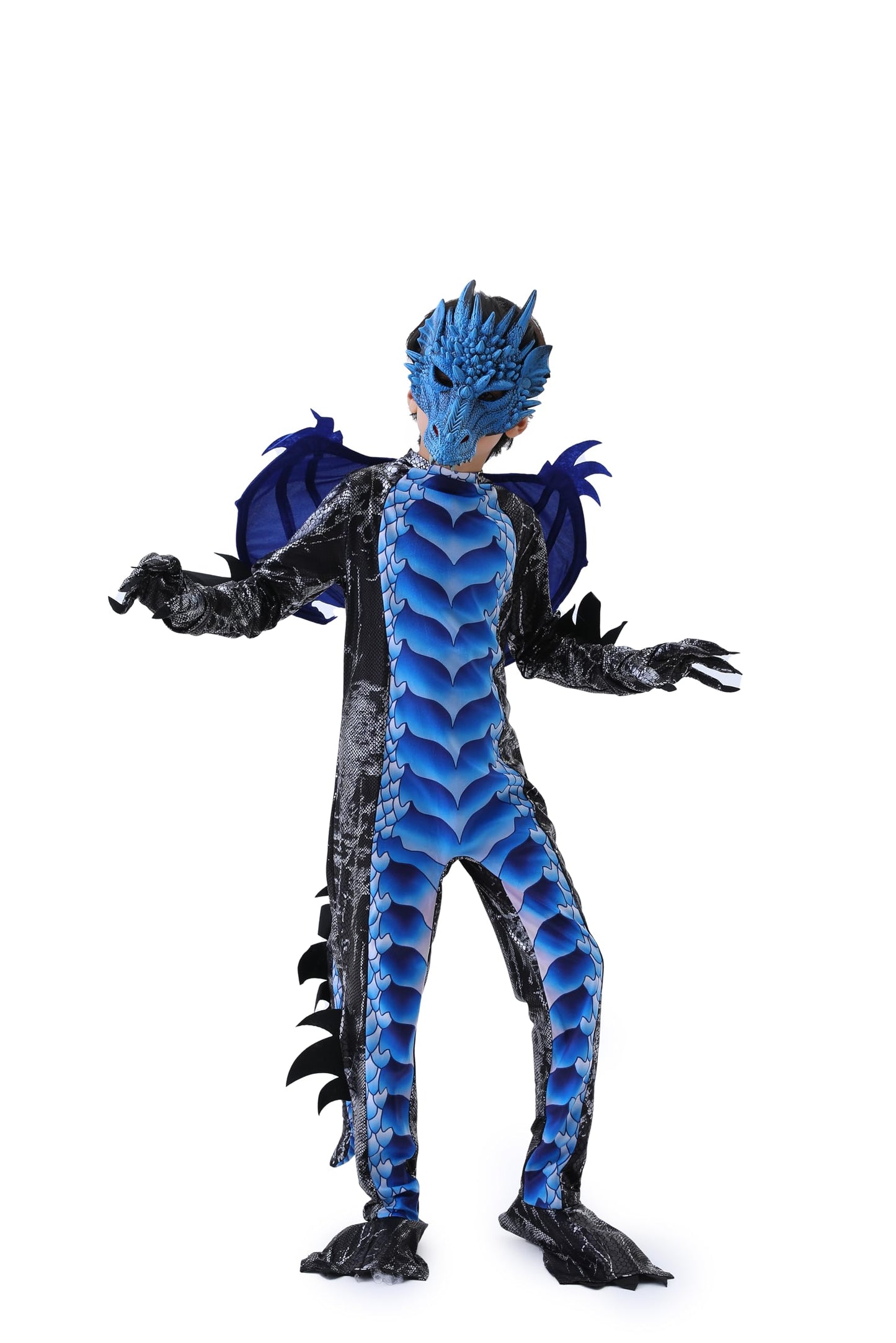 Clothand Dragon Costume Kids, Dragon Costume For Boys With Dragon Wings, Tail, Gloves And Mask Set For Halloween Dress Up - L (B
