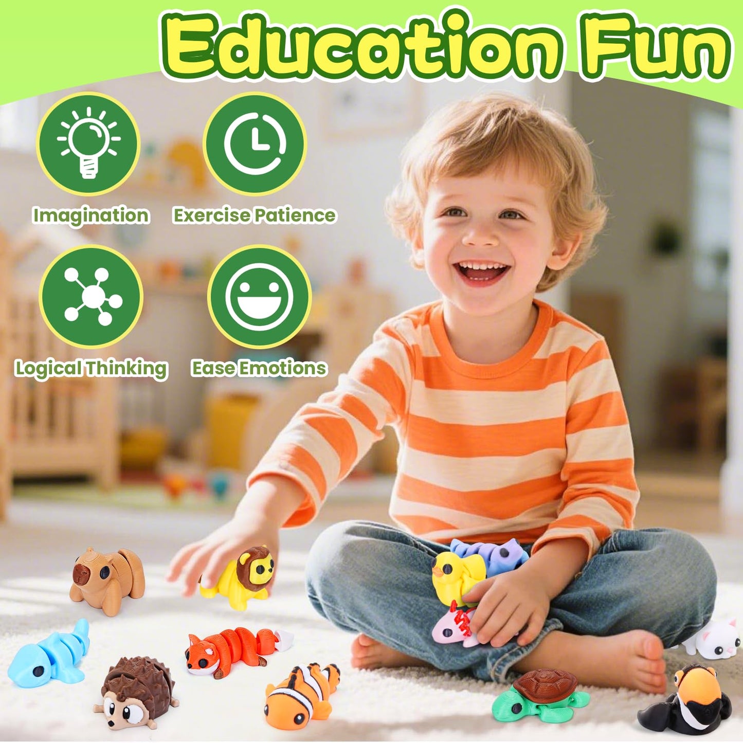 Gencokok 30PCS Mini 3D Printed Animal Figurines, Flexible Plastic Fidget Toys for Desk Decoration and Party Favors