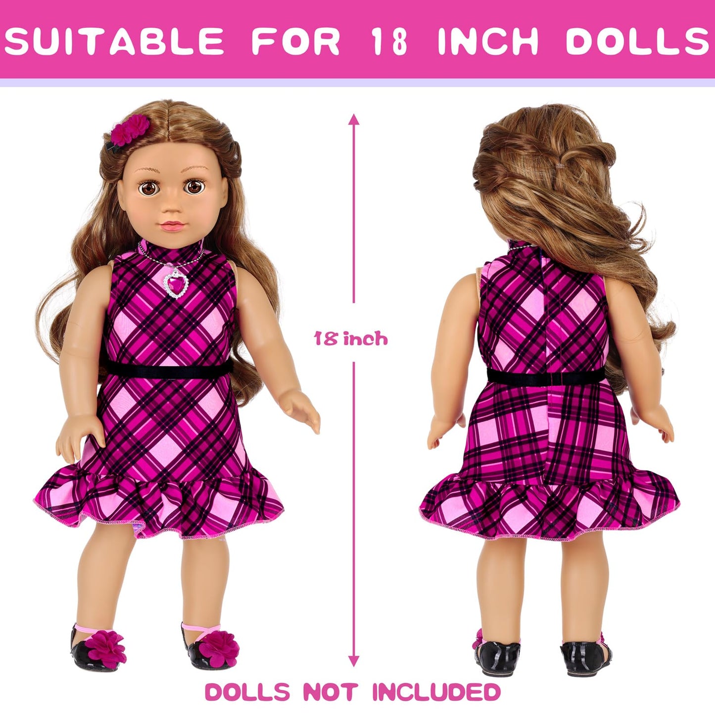 American 18 Inch Dolls Makeup Accessories and Clothes Fashion Dress Tote Bag for 18 Doll Include Outfits Shoes Cosmetic Toys Stuff Gift for Baby Girl (No Doll)