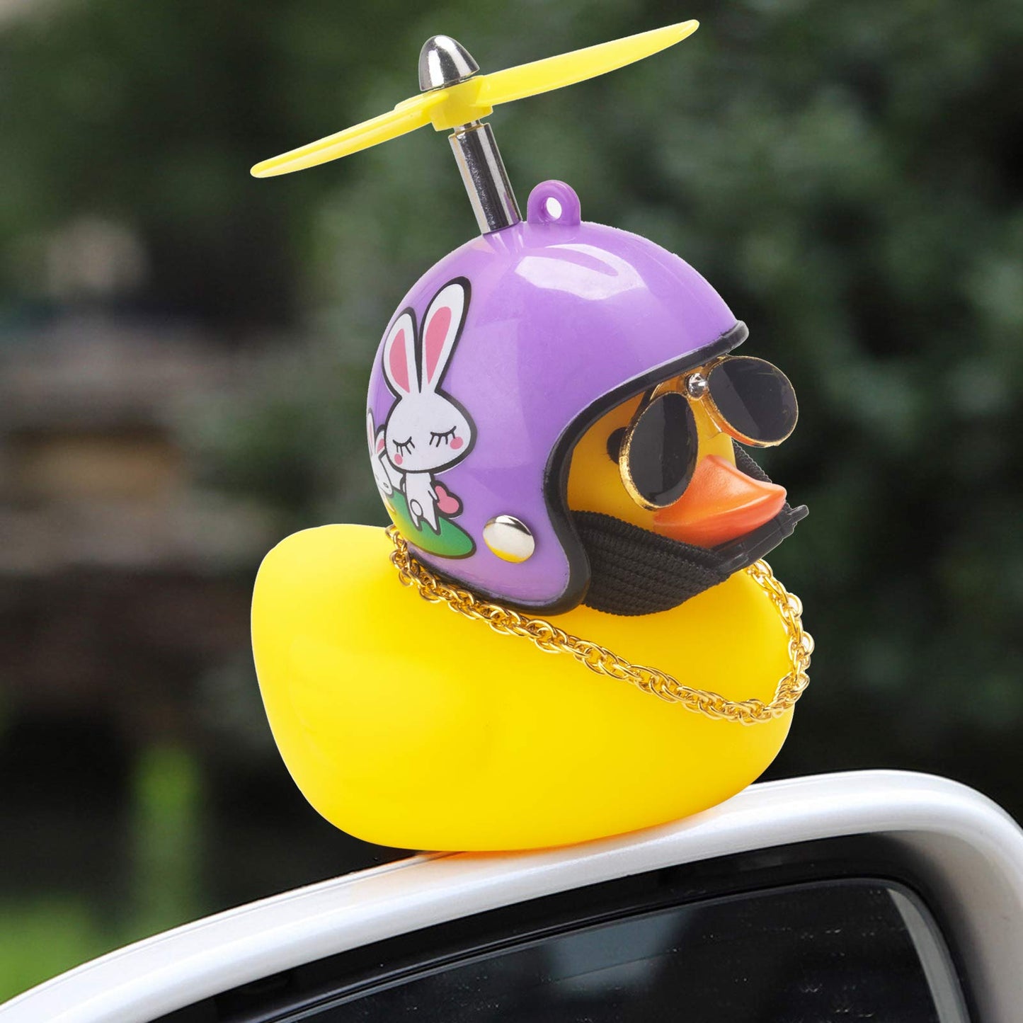 Wonuu Rubber Duck Car Ornaments Yellow Duck Car Dashboard Decorations Cool Glasses Duck With Propeller Helmet (Purple Rabbit-Yel