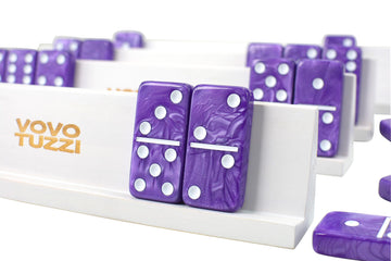 Vovotuzzi Dominos Set For Adults, Double 6 Dominoes Set With 4 Domino Wooden Racks, Marble Purple Dominos For Kids And Adults Wi