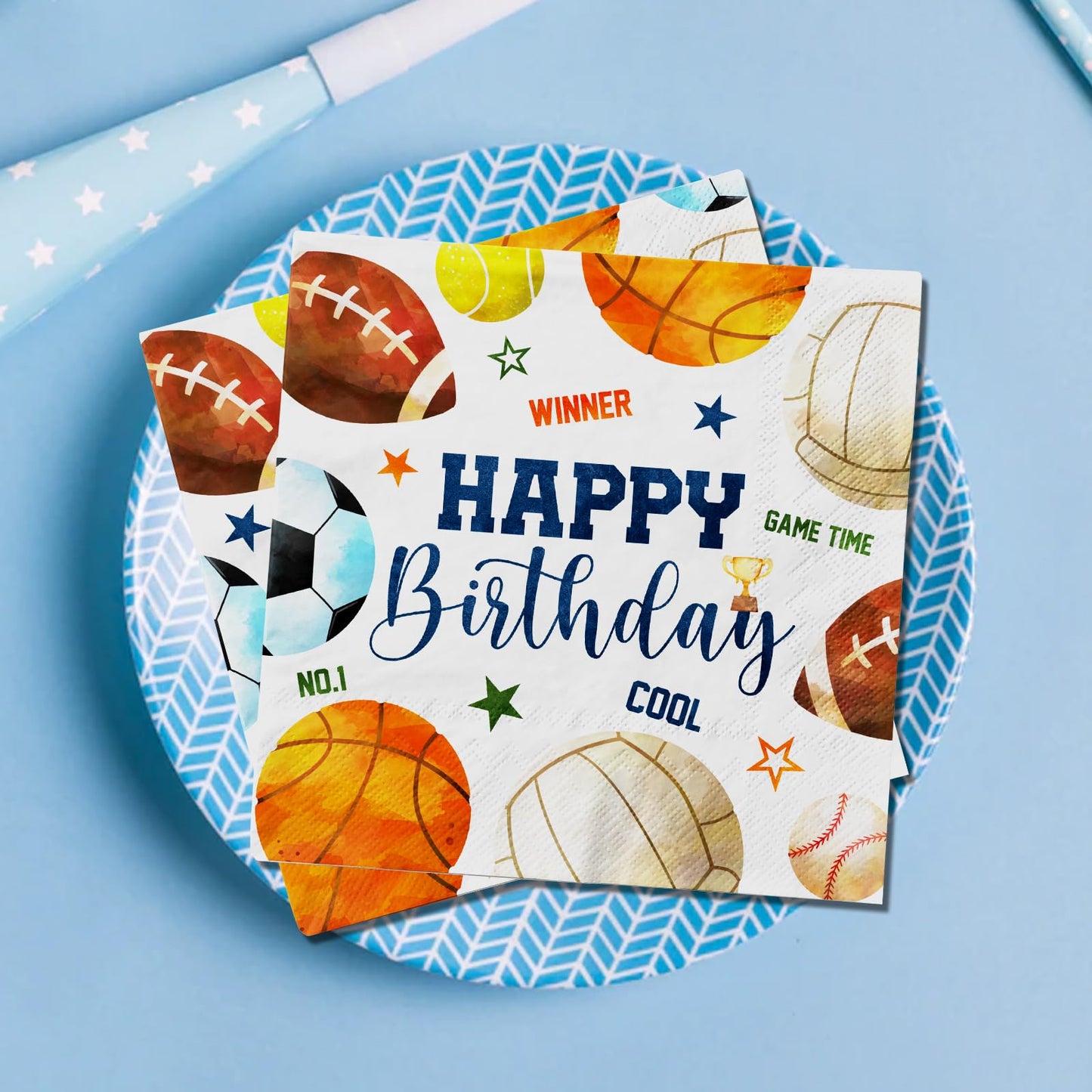 Sports Themed Party Decorations, 40Pcs Sports Party Napkins, All Star Sports Paper Napkins Basketball Football Baseball Soccer B