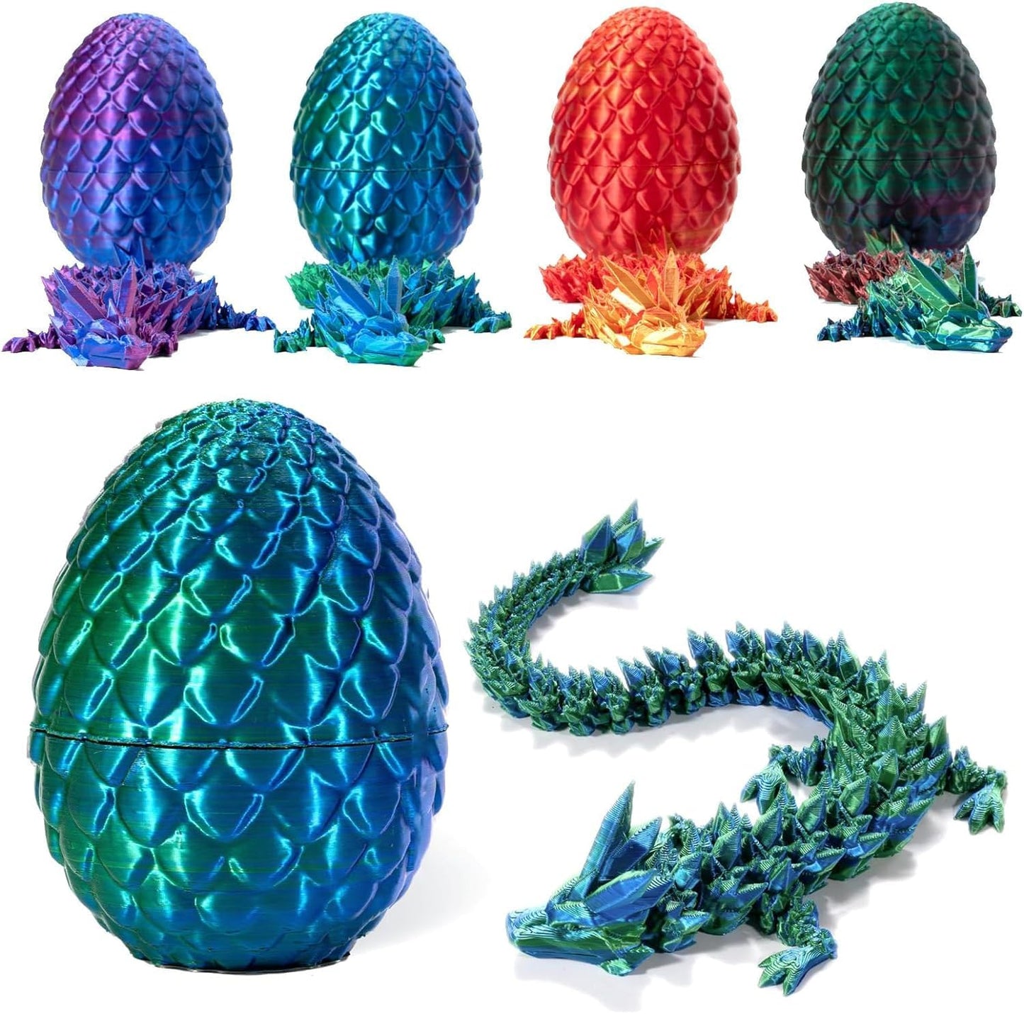 Hefandaishu Easter Egg Dragon Egg 12Inch Dragon Toy 3D Printed Dragon Fidget Toys, 3D Printed Dragon Egg With Articulated Dragon